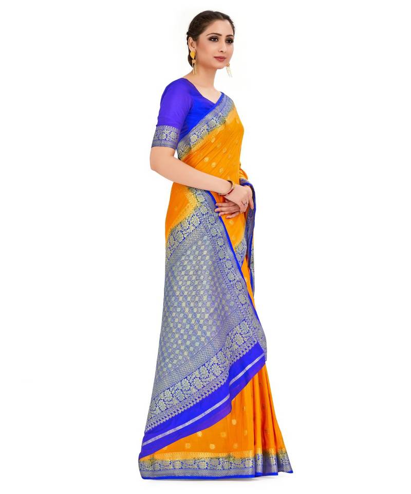 Mustard Woven Crepe Saree With Blouse