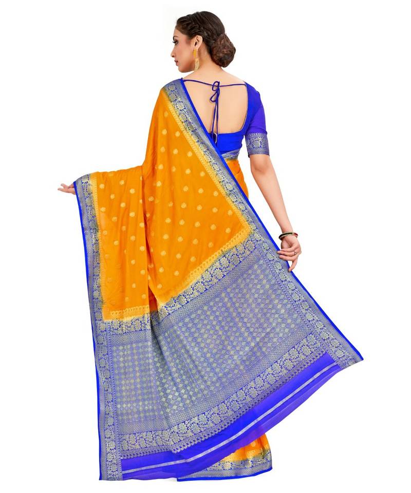 Mustard Woven Crepe Saree With Blouse