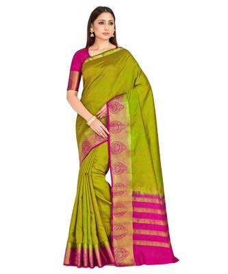 green woven art silk saree with blouse 1