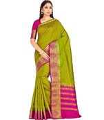 green woven art silk saree with blouse