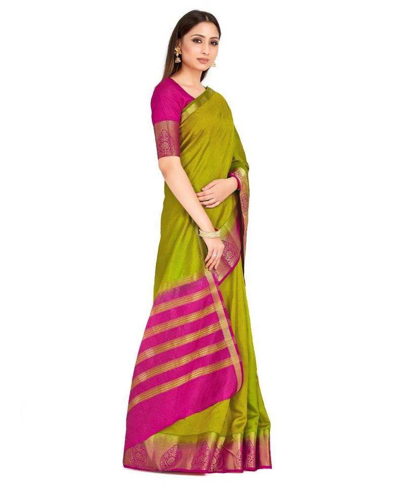 green woven art silk saree with blouse