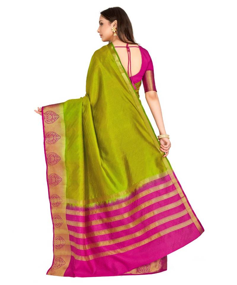 green woven art silk saree with blouse