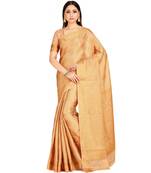 Beige Woven Art Silk Saree With Blouse