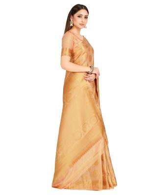 Beige Woven Art Silk Saree With Blouse 2