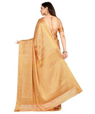 Beige Woven Art Silk Saree With Blouse 3