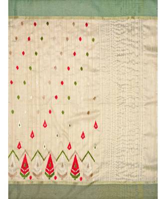 Beige Embroidered Raw Silk Saree With Blouse 5