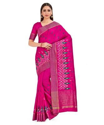 Pink Embroidered Raw Silk Saree With Blouse 1