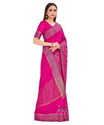 Pink Embroidered Raw Silk Saree With Blouse 2