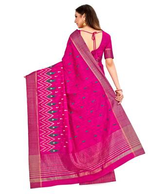 Pink Embroidered Raw Silk Saree With Blouse 3