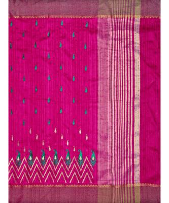 Pink Embroidered Raw Silk Saree With Blouse 5