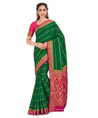 Green Woven Crepe Saree With Blouse 1