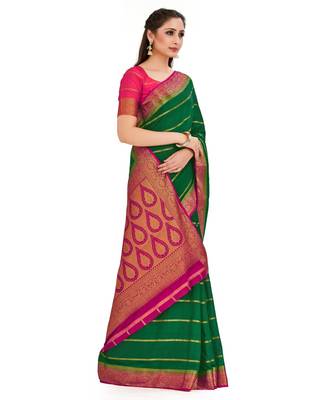 Green Woven Crepe Saree With Blouse 2