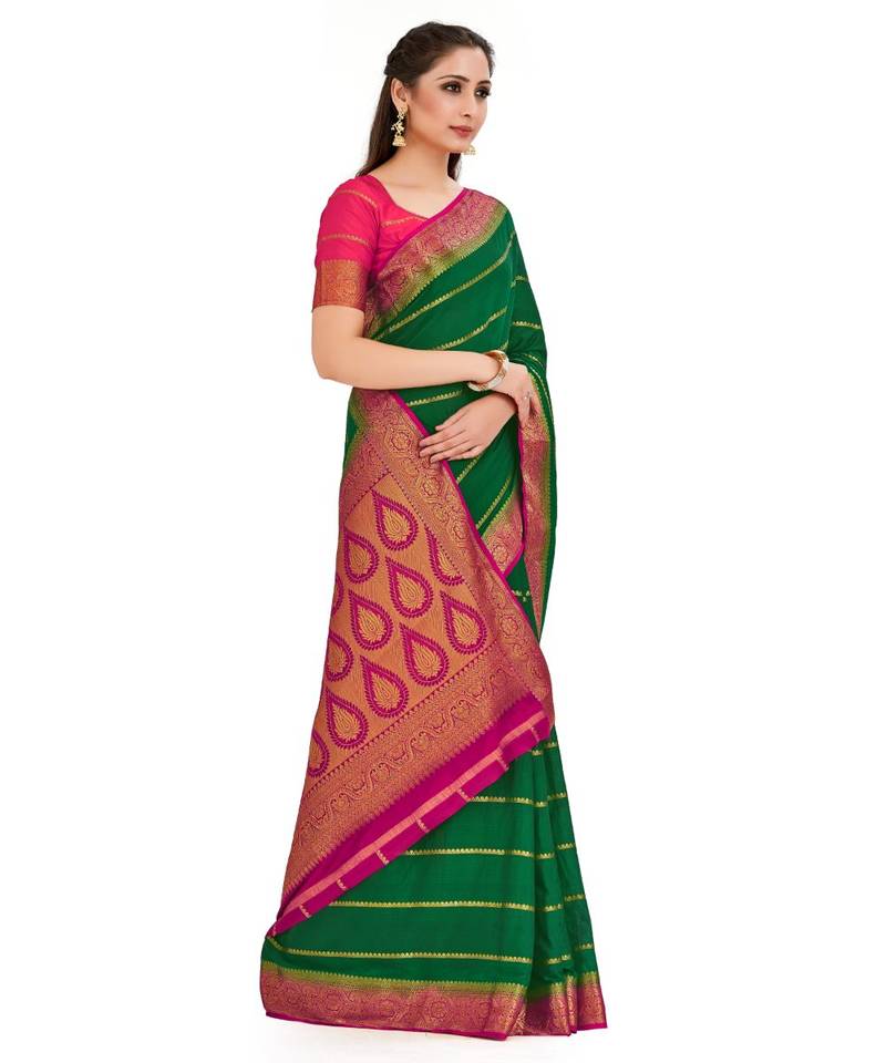 Green Woven Crepe Saree With Blouse