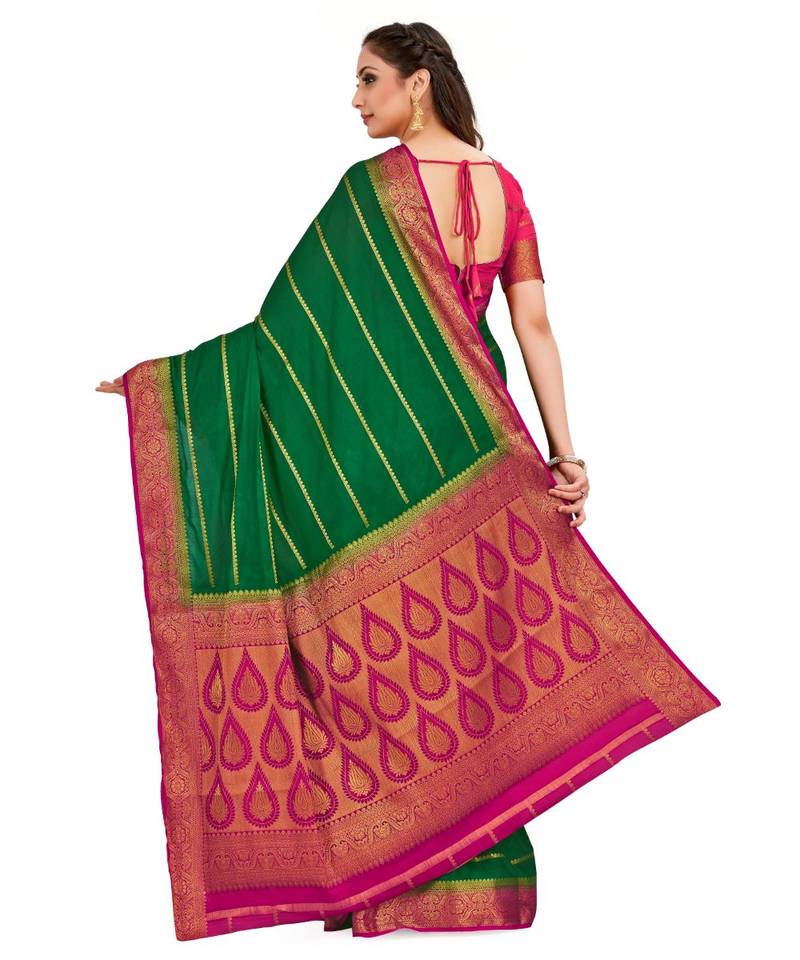 Green Woven Crepe Saree With Blouse