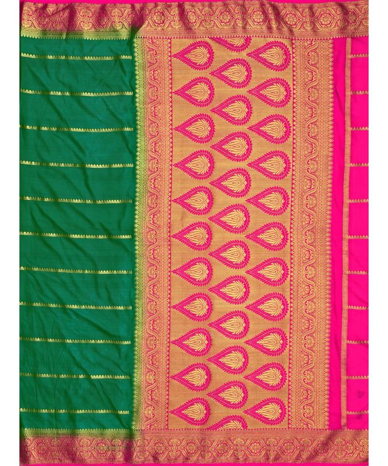 Green Woven Crepe Saree With Blouse