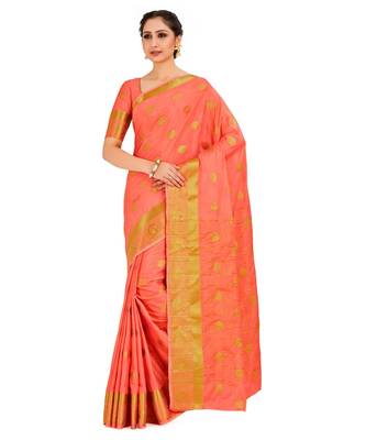 Orange Woven Crepe Saree With Blouse 1