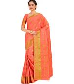 Orange Woven Crepe Saree With Blouse