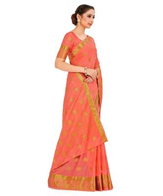 Orange Woven Crepe Saree With Blouse 2