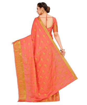 Orange Woven Crepe Saree With Blouse 3