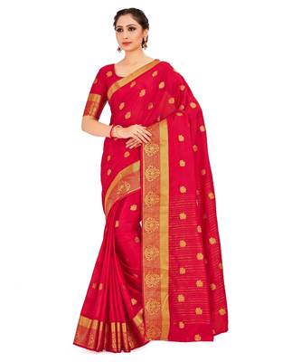 Red Woven Crepe Saree With Blouse 1
