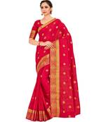Red Woven Crepe Saree With Blouse