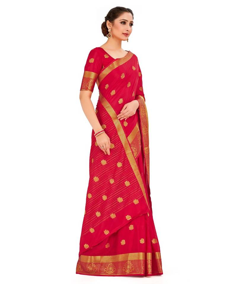 Red Woven Crepe Saree With Blouse