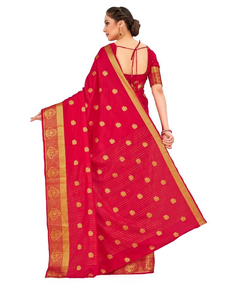 Red Woven Crepe Saree With Blouse