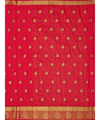 Red Woven Crepe Saree With Blouse 5