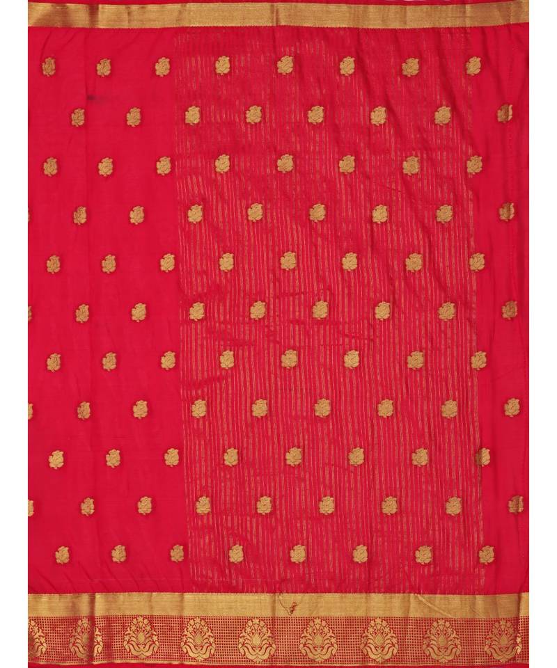 Red Woven Crepe Saree With Blouse