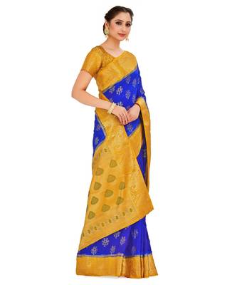 Blue Woven Art Silk Saree With Blouse 2