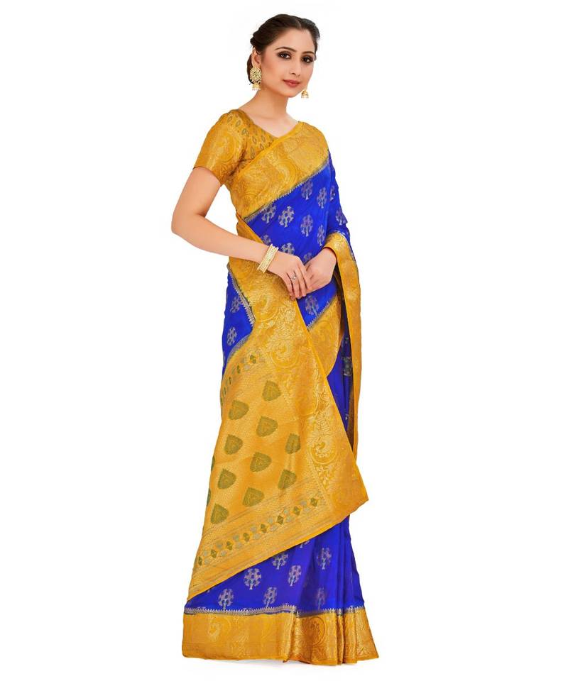 Blue Woven Art Silk Saree With Blouse