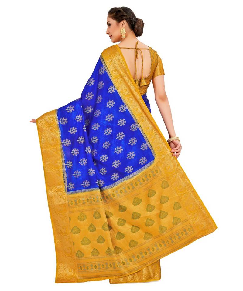 Blue Woven Art Silk Saree With Blouse