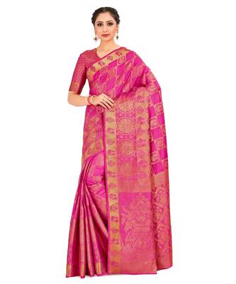 Pink Woven Art Silk Saree With Blouse 1