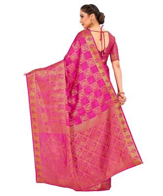 Pink Woven Art Silk Saree With Blouse 3