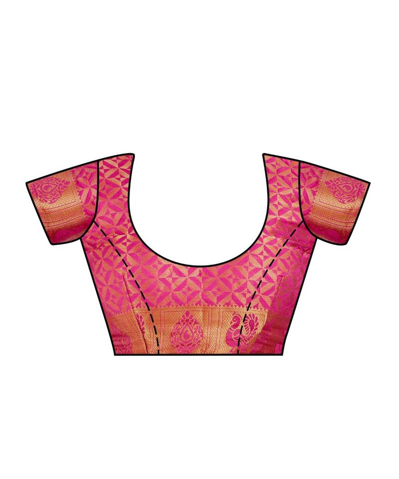 Pink Woven Art Silk Saree With Blouse
