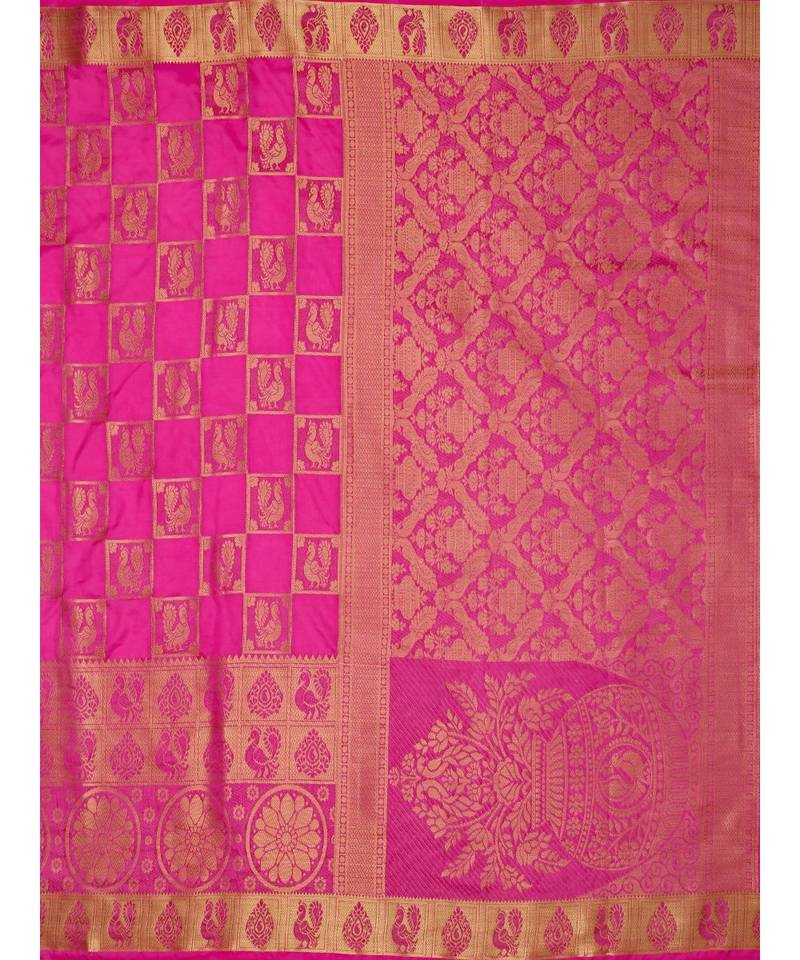 Pink Woven Art Silk Saree With Blouse