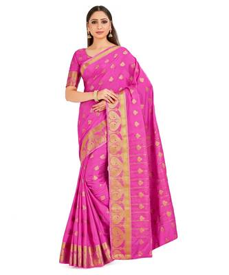 Pink Woven Crepe Saree With Blouse 1