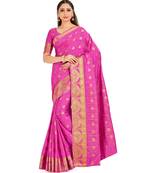 Pink Woven Crepe Saree With Blouse