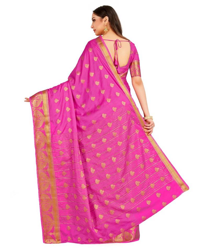 Pink Woven Crepe Saree With Blouse