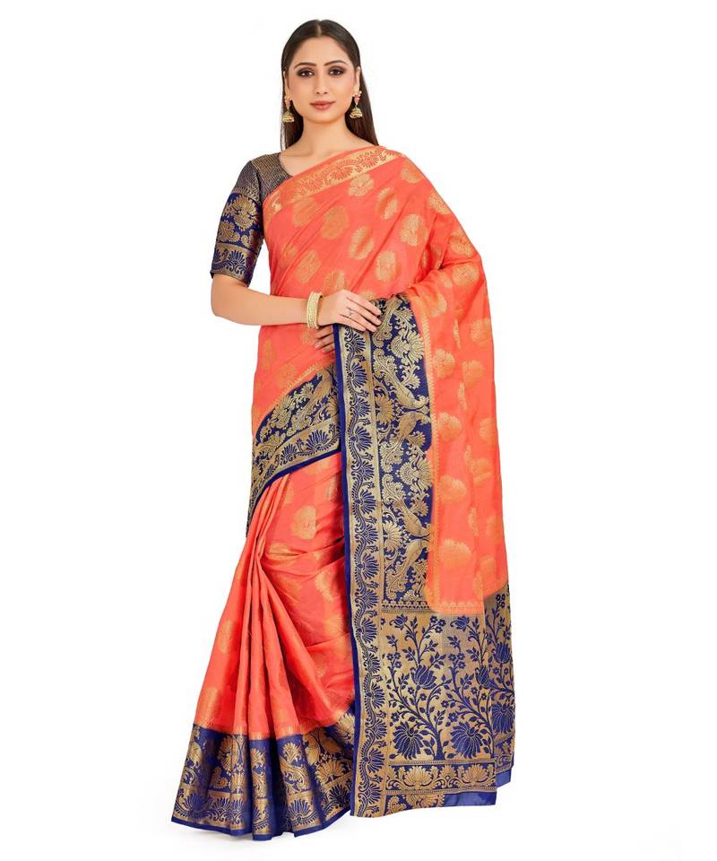 Orange Woven Art Silk Saree With Blouse