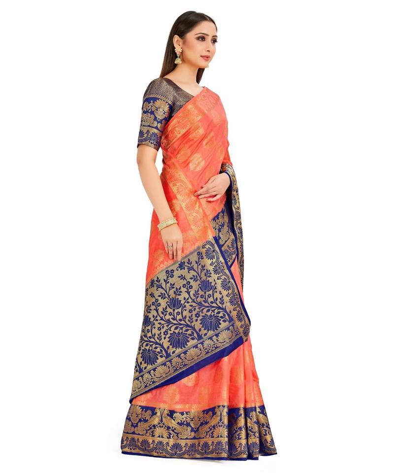 Orange Woven Art Silk Saree With Blouse