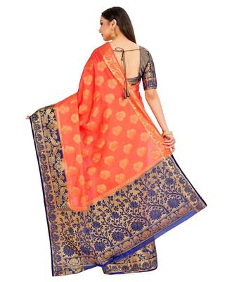 Orange Woven Art Silk Saree With Blouse 3