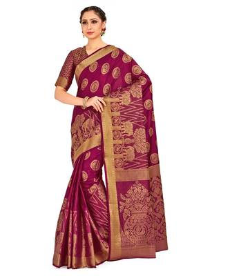 Burgundy Woven Art Silk Saree With Blouse 1