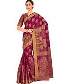 Burgundy Woven Art Silk Saree With Blouse