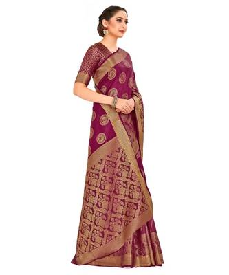 Burgundy Woven Art Silk Saree With Blouse 2