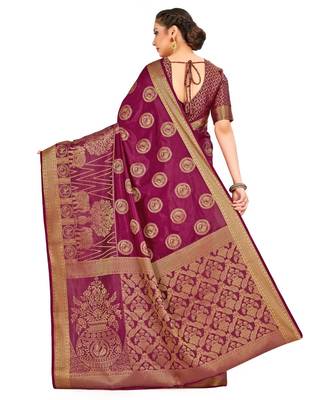 Burgundy Woven Art Silk Saree With Blouse 3