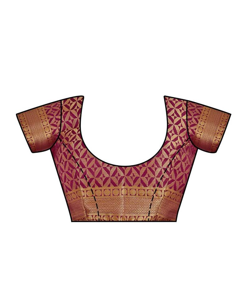 Burgundy Woven Art Silk Saree With Blouse