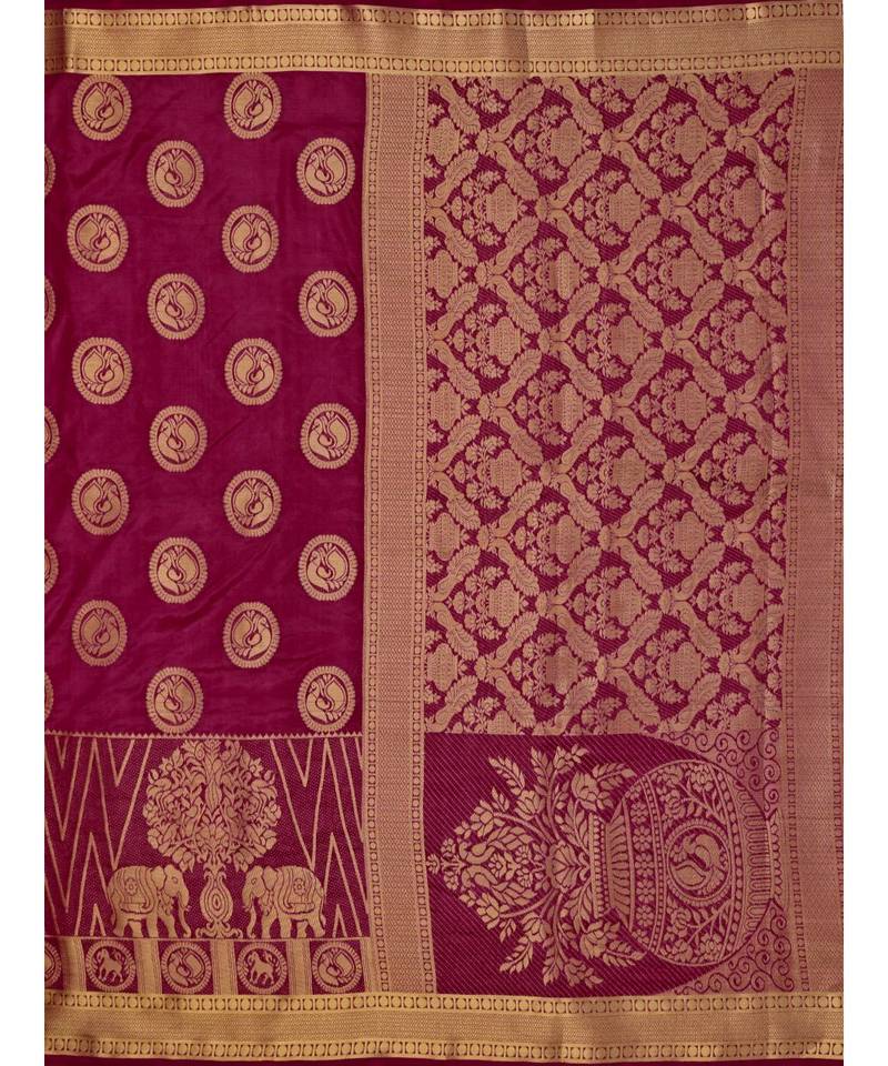 Burgundy Woven Art Silk Saree With Blouse