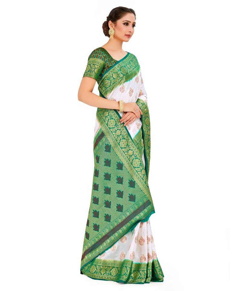 Off White Woven Art Silk Saree With Blouse