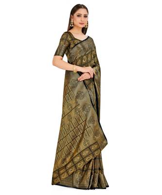 Black Woven Art Silk Saree With Blouse 2